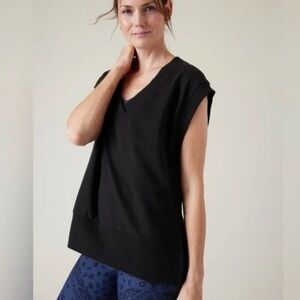 Athleta Retroterry V~Neck Boxy Sweatshirt Vest Tee Black size XS Oversized New